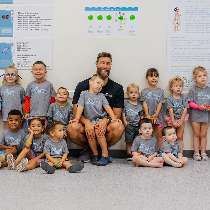 Matt Grevers with Students at DeMont Family Swim School